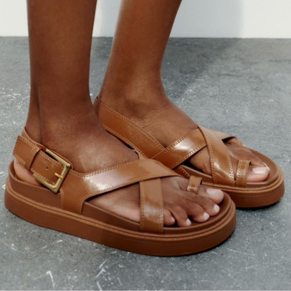 Zara Brown Leather Sandals